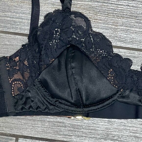 NWT $98 We Are HAH X Free People Bra 30-38D After Hours Black Lace Satin Push-up - Picture 10 of 14